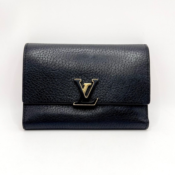 Authentic LOUIS VUITTON Portefeuille Capucines Compact Black Leather Wallet Pink - Picture 2 of 12